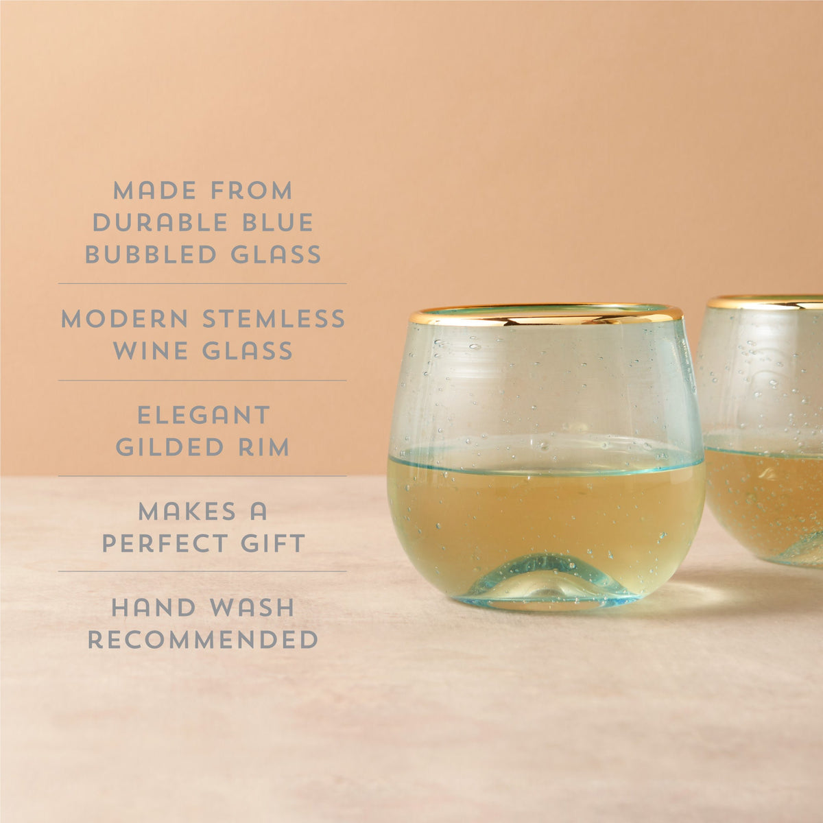 Twine Living Aqua Bubble Stemless Wine Glass Set - view 5