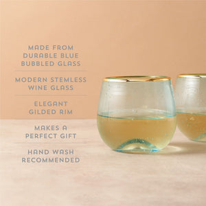 Twine Living Aqua Bubble Stemless Wine Glass Set - view 5