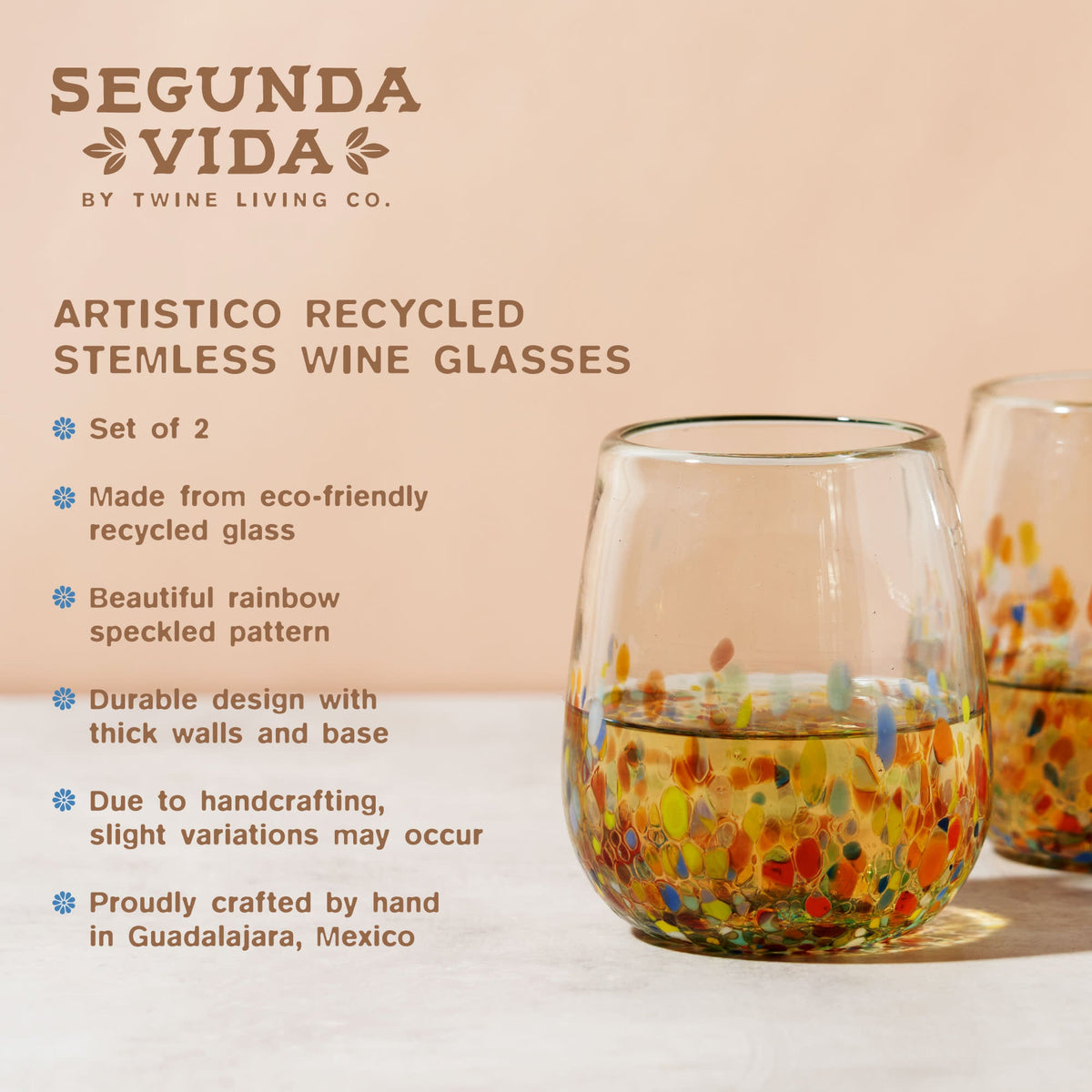 Twine Living Segunda Vida Artistico Stemless Wine Glasses - view 5