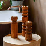 Abstract Wooden Tealight Totem Candle Holder