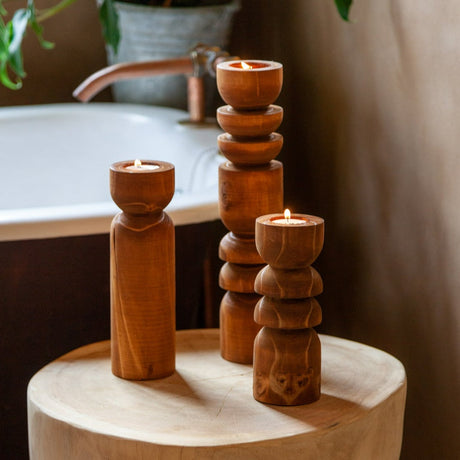 Abstract Wooden Tealight Totem Candle Holder