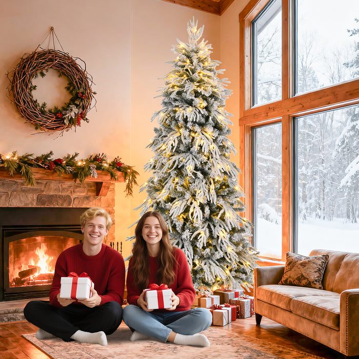 Union Tree 8-Foot Slim Flocked Christmas Tree