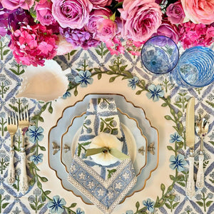 Unity White Blue Round Faux Leather Placemat