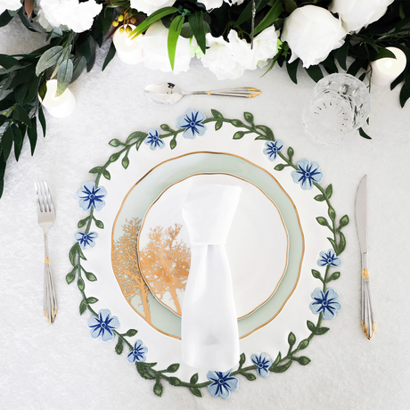 Unity White Blue Round Faux Leather Placemat