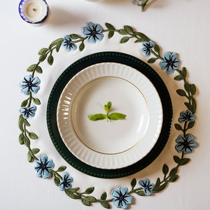 Unity White Blue Round Faux Leather Placemat