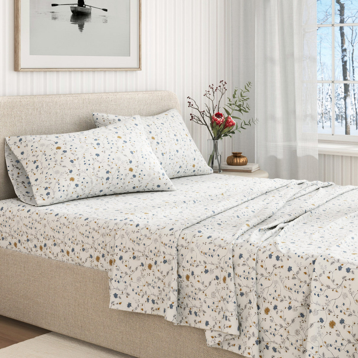 Turkish Cotton Flannel Sheet Set - Winter Floral Collection