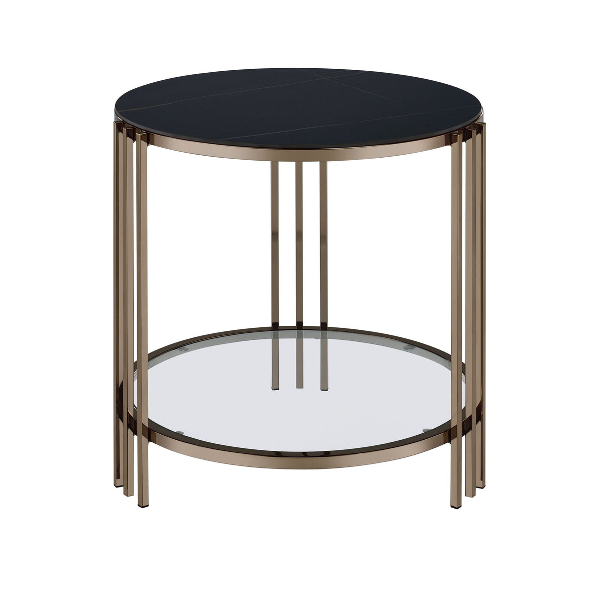 Urban Nest Abisha Sintered Stone Top Round Table with Lower Shelf in Black - view 2