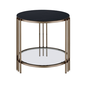 Urban Nest Abisha Sintered Stone Top Round Table with Lower Shelf in Black - view 2