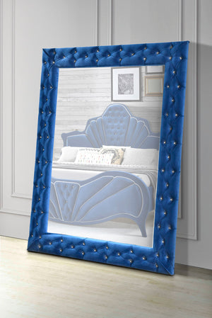 Urban Nest Blue Velvet Floor Mirror with Crystal Tufted Trim