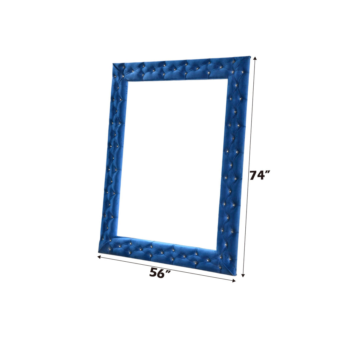 Urban Nest Blue Velvet Floor Mirror with Crystal Tufted Trim