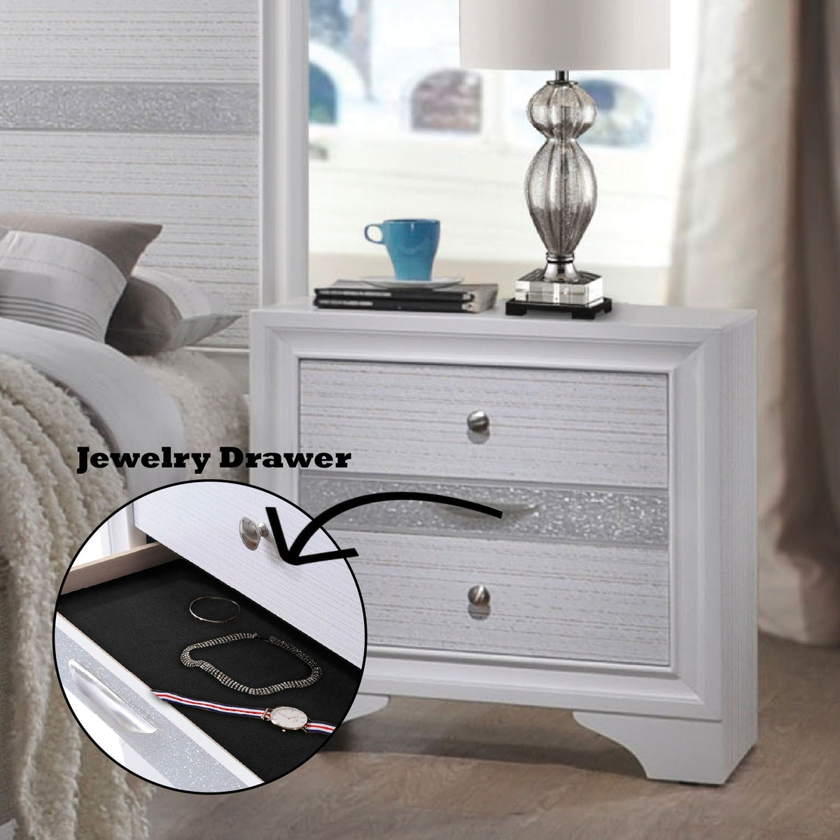 Urban Nest Chic Design Accent Nightstand with Felt-Lined Jewelry Drawer - view 3