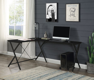 Urban Nest Dazenus L-Shape Corner Desk with Metal Frame in Black