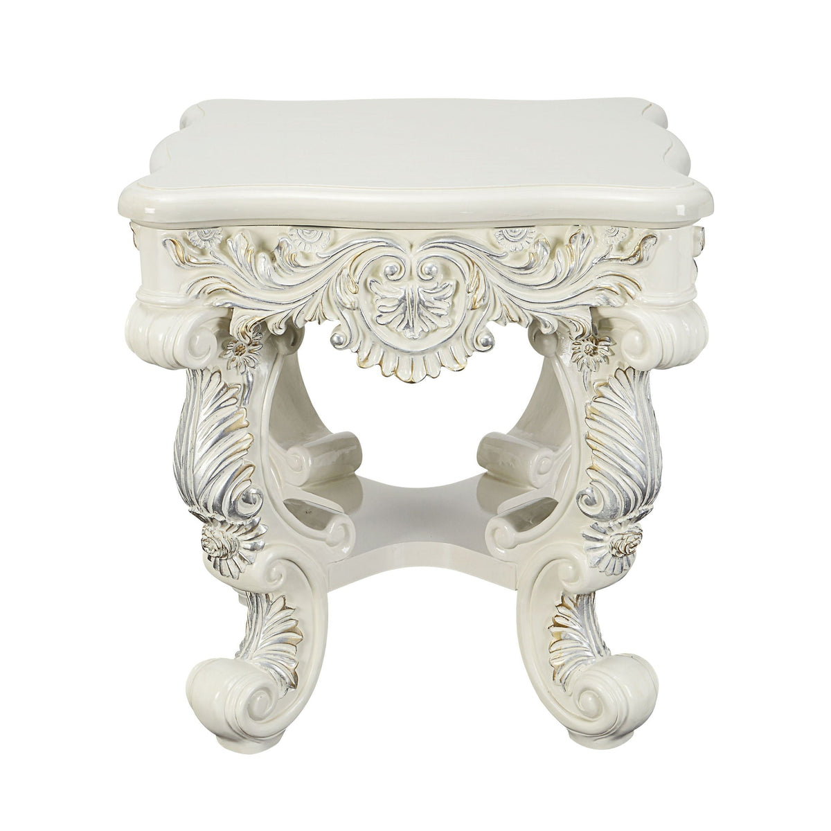 Urban Nest Elegant White Coffee Table with Sculptured Floral Legs - view 2
