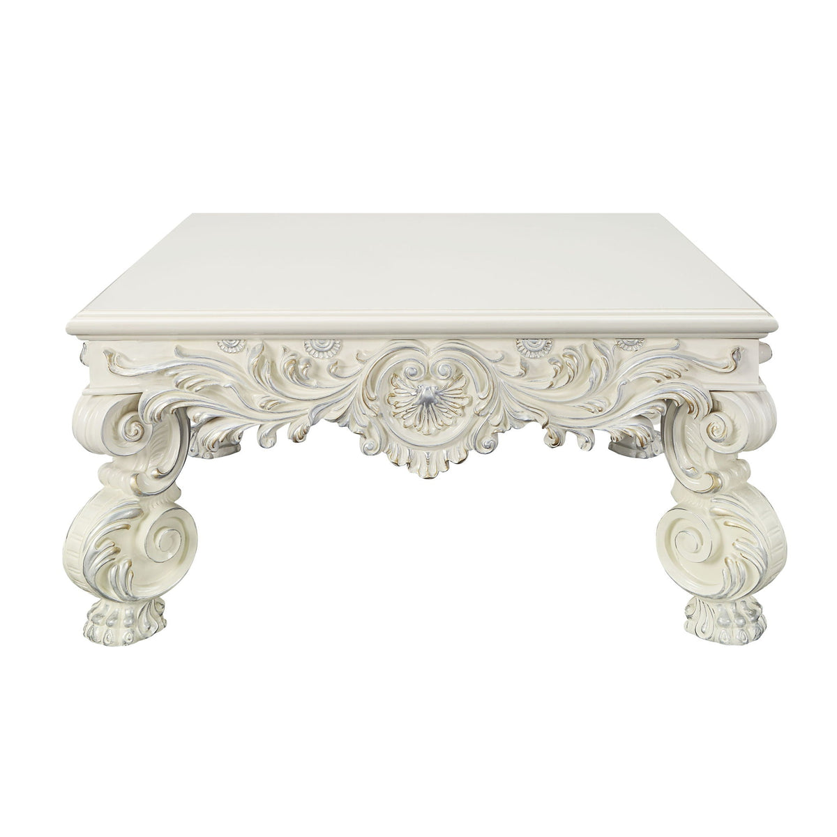 Urban Nest Elegant White Coffee Table with Sculptured Floral Legs - view 4