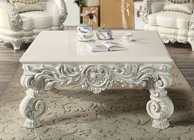 Urban Nest Elegant White Coffee Table with Sculptured Floral Legs - view 6