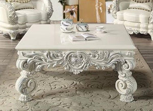 Urban Nest Elegant White Coffee Table with Sculptured Floral Legs - view 6