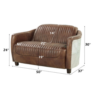 Urban Nest Grain Leather Loveseat with Vintage Aluminum Frame - view 2