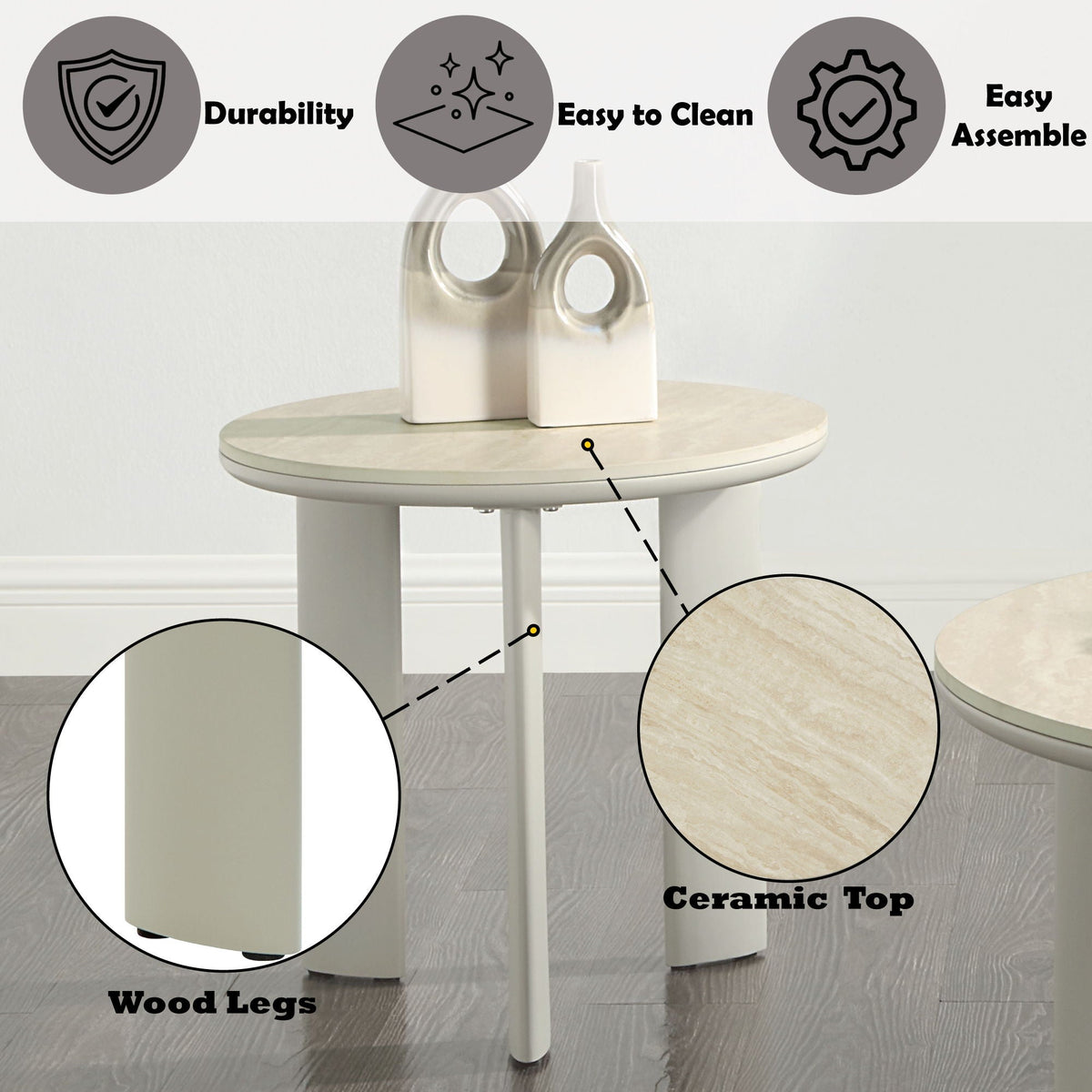 Urban Nest Gray Ceramic Top Coffee Table with Durable Surface - view 5