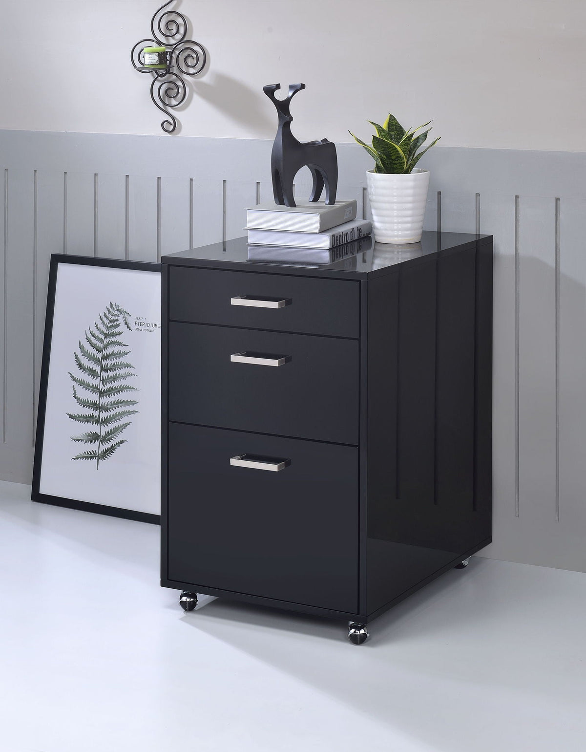 Urban Nest High Gloss Filing Cabinet with Fully Assembled Construction in Black