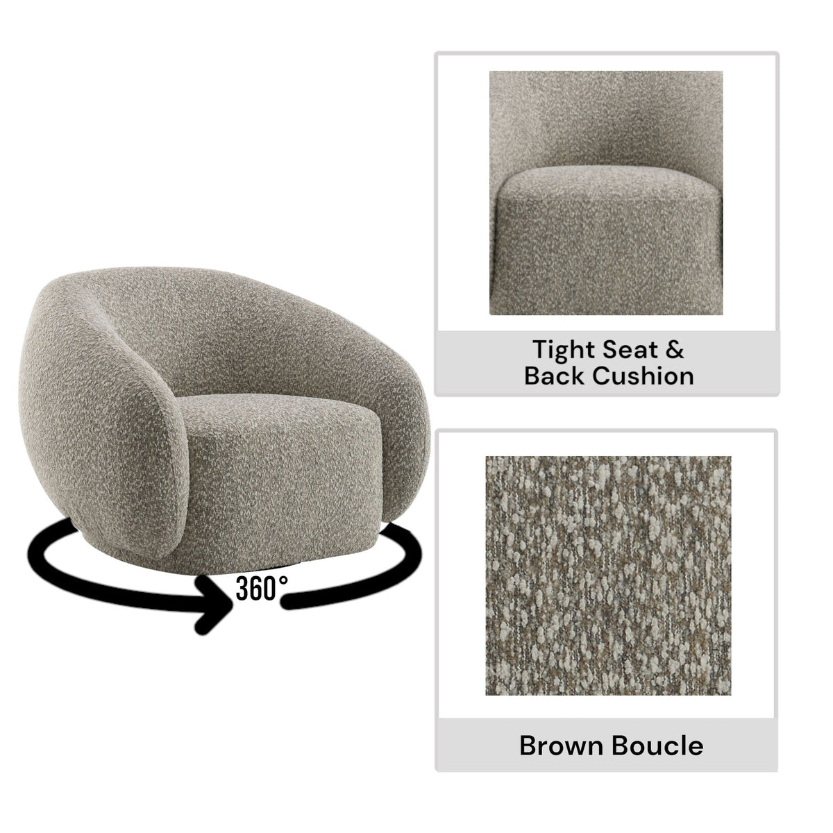 Urban Nest Isabel Swivel Chair with Bouclé Upholstery and Wooden Frame - view 6