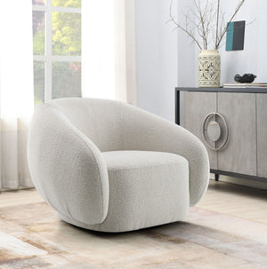 Urban Nest Isabel Swivel Chair with Bouclé Upholstery and Wooden Frame in Beige