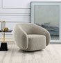 Urban Nest Isabel Swivel Chair with Bouclé Upholstery and Wooden Frame in Light Brown