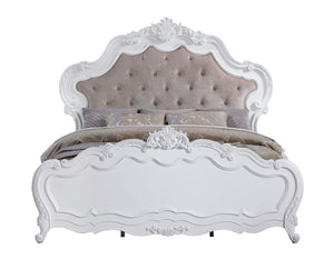 Urban Nest Latisha Wood Slat Bed with Fabric Headboard in White