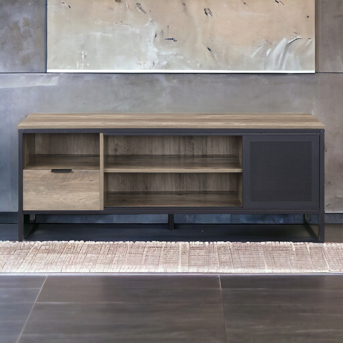 Urban Nest Light Brown Rustic TV Stand with Metal Frame - view 3