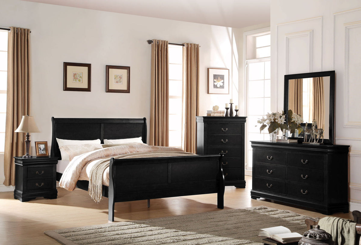 Urban Nest Louis Philippe Sleigh Bedroom Set with Sleigh Bed and Nightstand in Black
