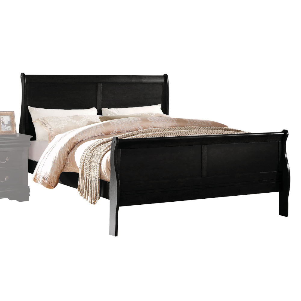 Urban Nest Louis Philippe Sleigh Style Bed with Classic Wood Construction in Black - view 3