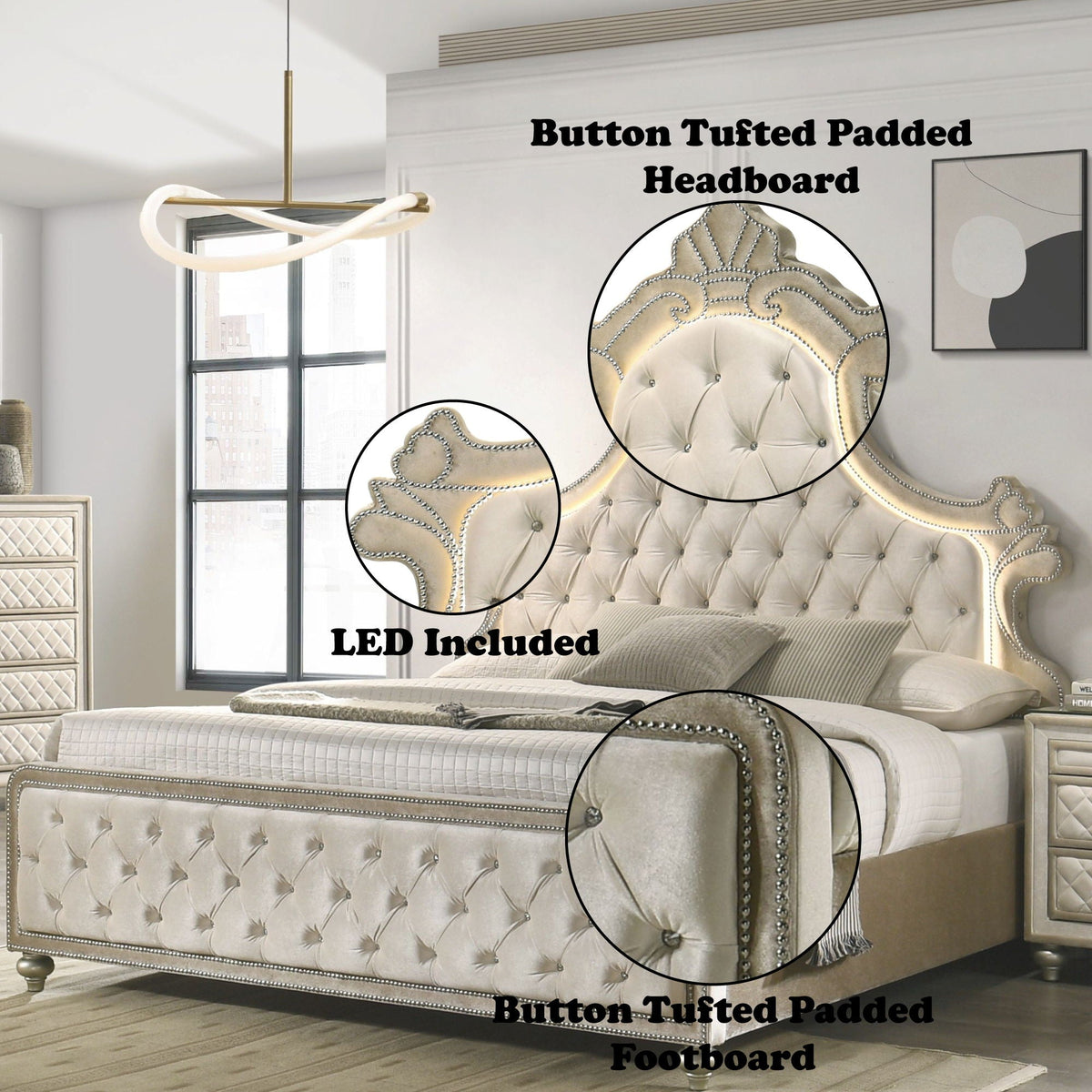 Urban Nest Lucienne Upholstered Bed with LED Lighting - view 3