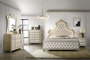 Urban Nest Lucienne Upholstered Bed with LED Lighting in Beige