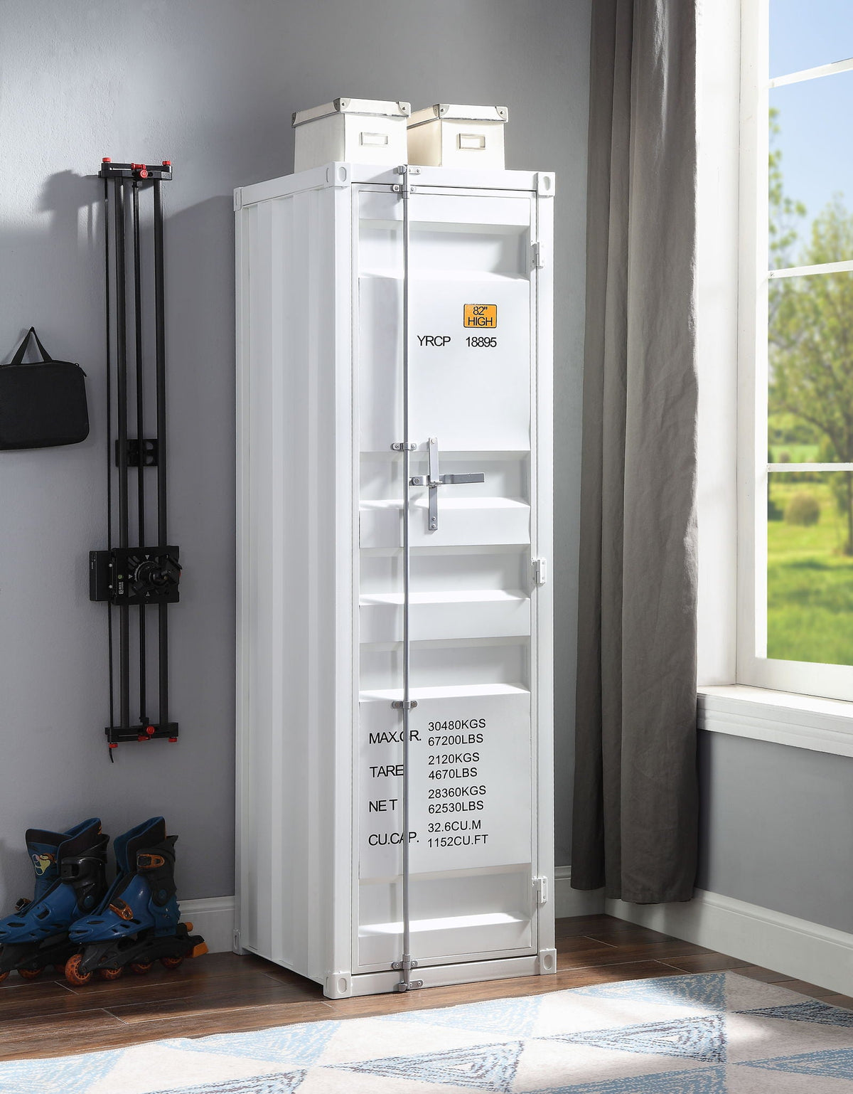 Urban Nest Metal Cargo Wardrobe with Industrial Lock in White