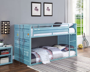 Urban Nest Metal Twin Over Twin Bunk Bed with Safety Guardrail in Light Blue