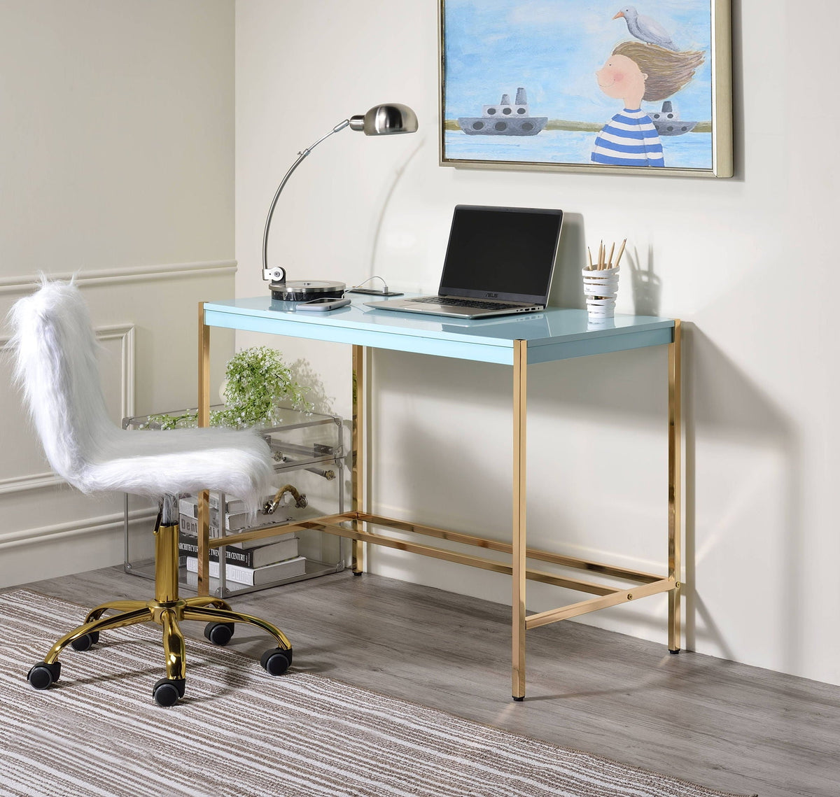 Urban Nest Midriaks Writing Desk With USB Port in Light Blue