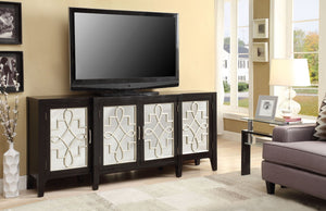 Urban Nest Mirrored Accent Console Cabinet with Solid Wood Legs in Black