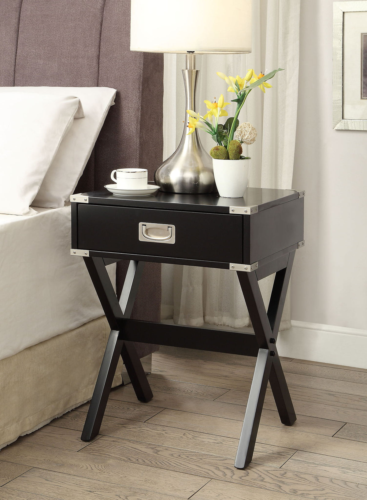Urban Nest Modern Wood Accent Nightstand with Drawer in Black