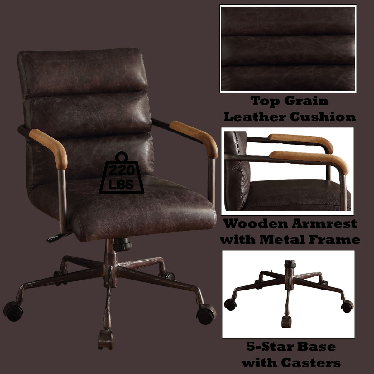 Urban Nest Retro Top Grain Office Chair with Swivel Function
