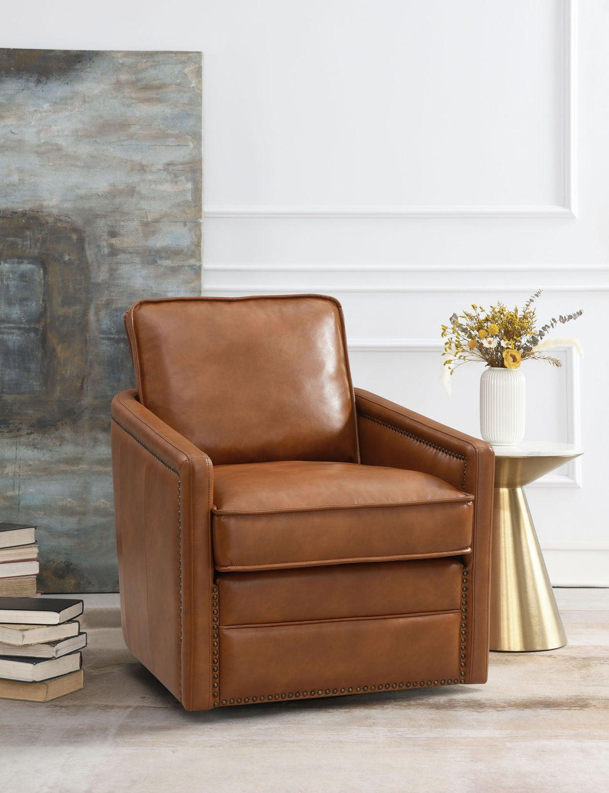 Urban Nest Swivel Chair With Glider and Pocket Coil Seating in Light Brown