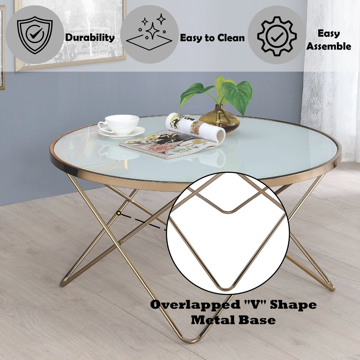 Urban Nest Valora Glass Coffee Table with Smoky Glass Top - view 3