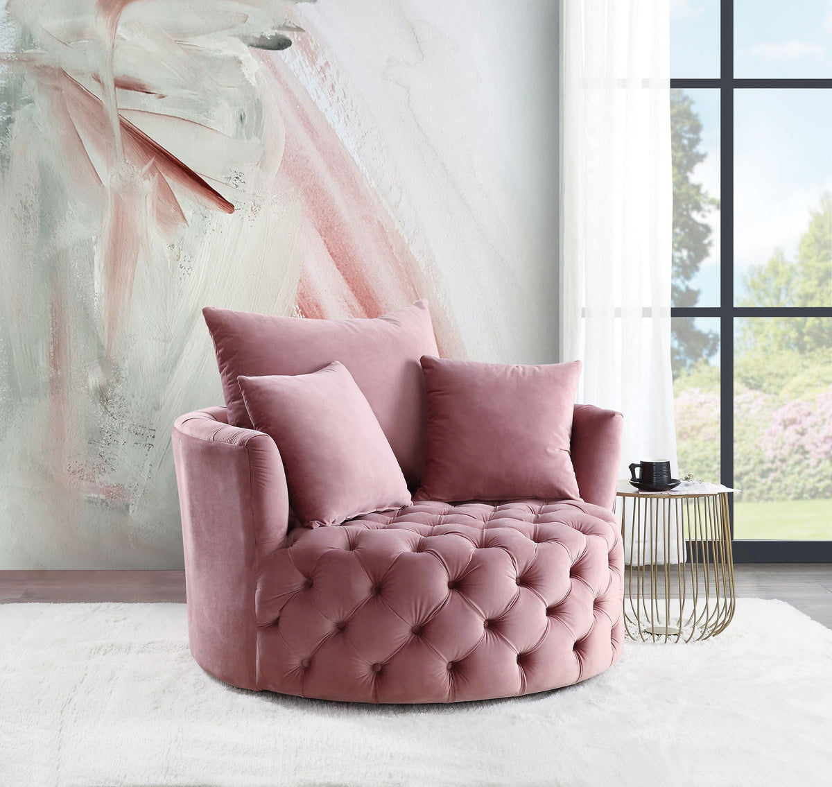 Urban Nest Velvet Swivel Accent Chair with Button Tufting - view 3