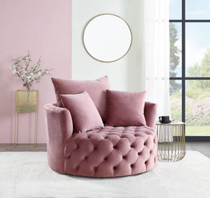 Urban Nest Velvet Swivel Accent Chair with Button Tufting in Pink