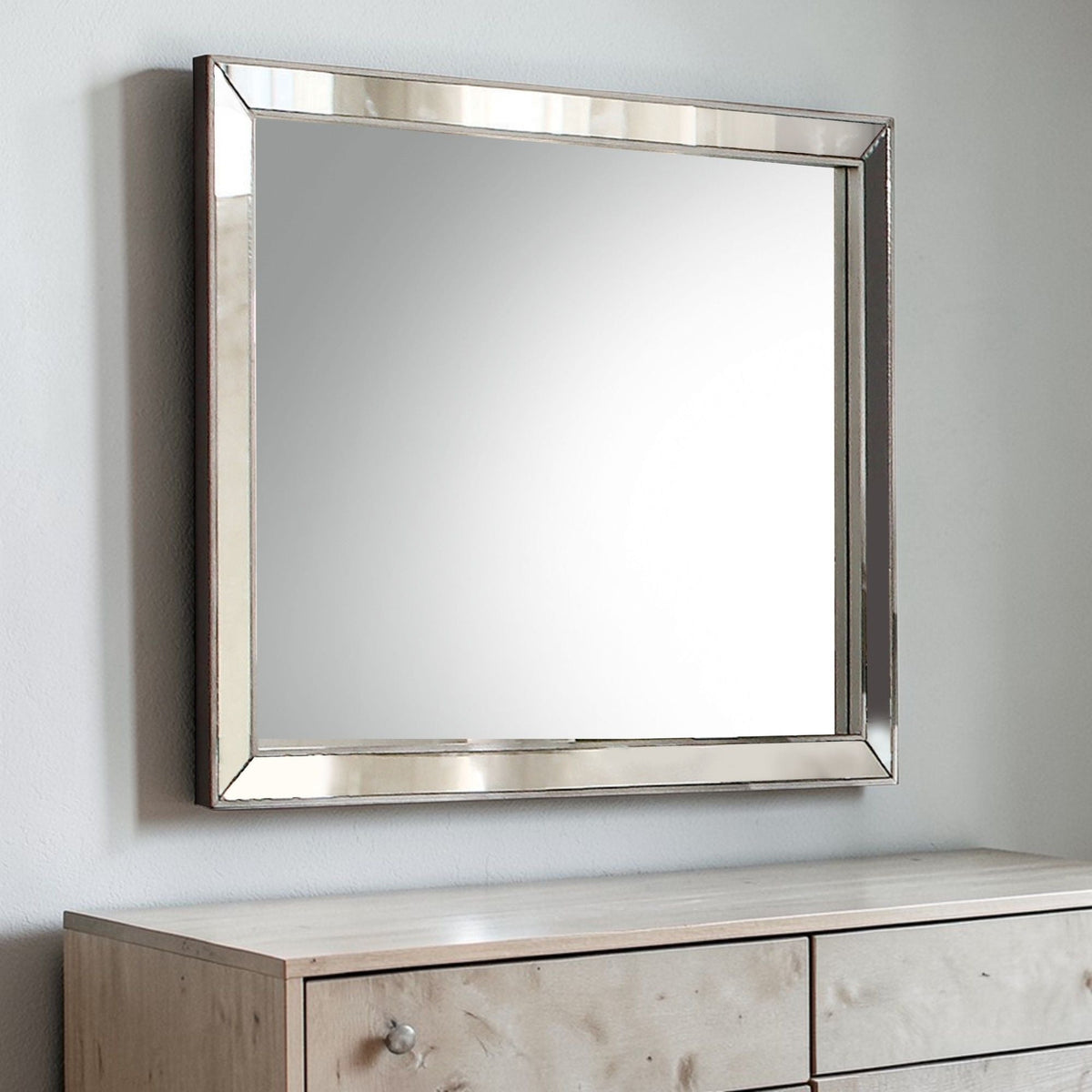 Urban Nest Voeville II Silver Wall Mirror with Wood Frame - view 2