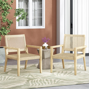 Outdoor Wicker and Acacia Wood Club Chairs - Set of 2