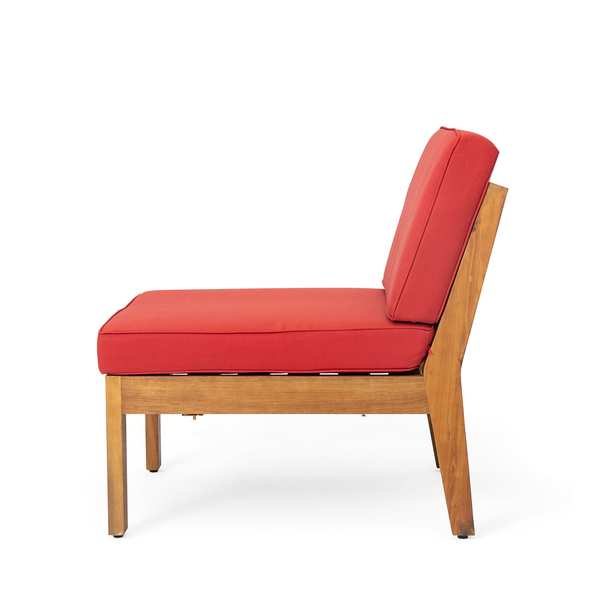 Grenada 5 Seater Acacia Wood Sectional Armless Sofa Set, Teak + Red