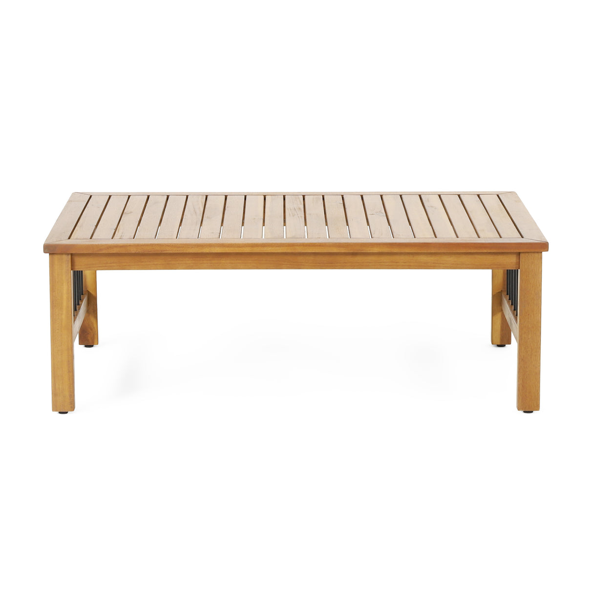 Outdoor Acacia Wood and Iron Loveseat and Coffee Table Set with Cushions, Teak