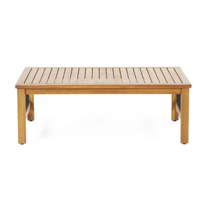 Outdoor Acacia Wood and Iron Loveseat and Coffee Table Set with Cushions, Teak