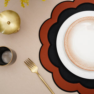 Serenity Black Orange Scalloped Faux Leather Placemat