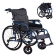 VELUNHOS Foldable Lightweight Wheelchair with Adjustable Armrests in Blue