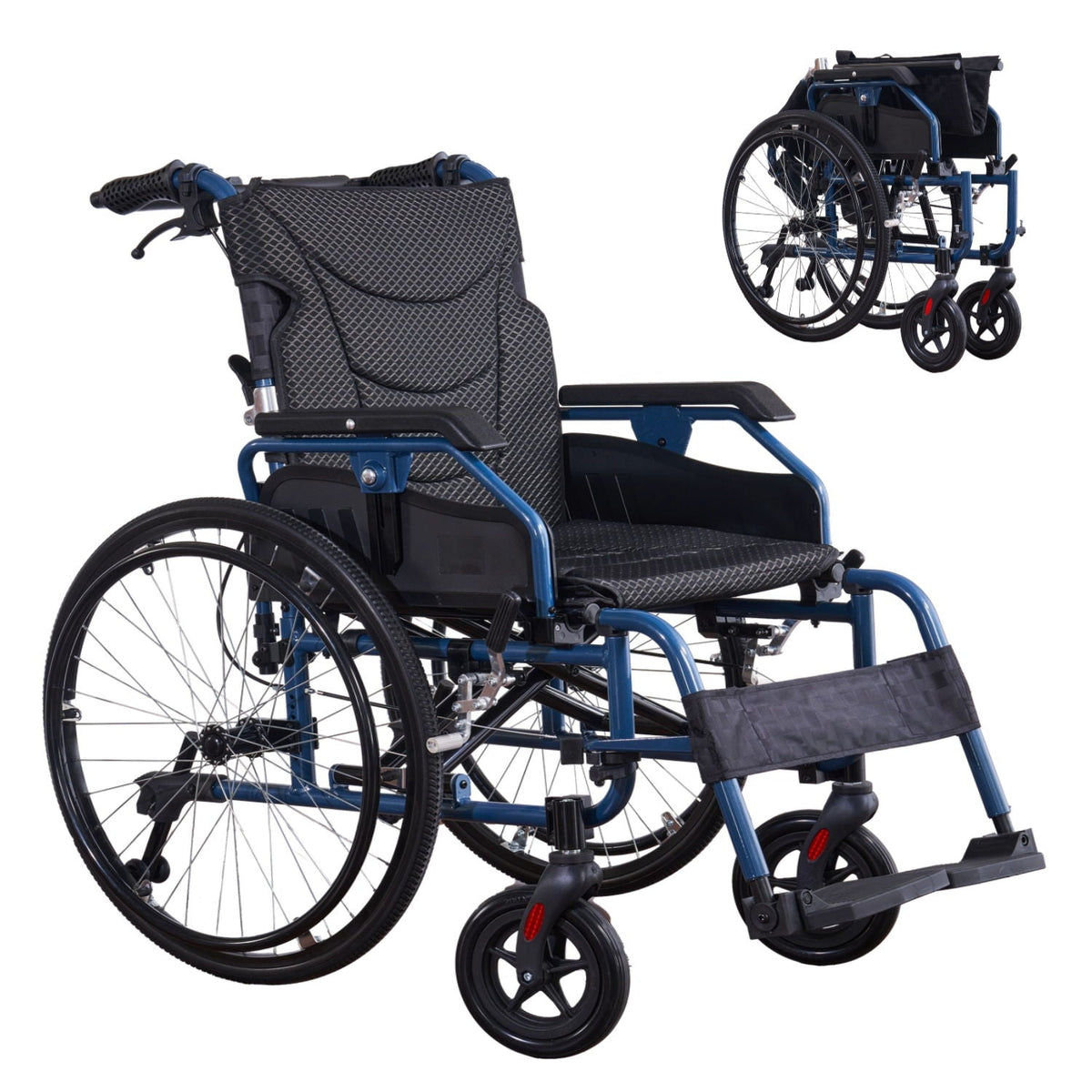VELUNHOS Foldable Lightweight Wheelchair with Adjustable Armrests in Blue